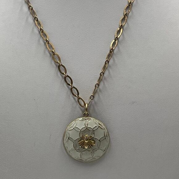 Catherine Popesco  France Parisienne Gold Plated  Bee White Enamel Necklace - Picture 1 of 13
